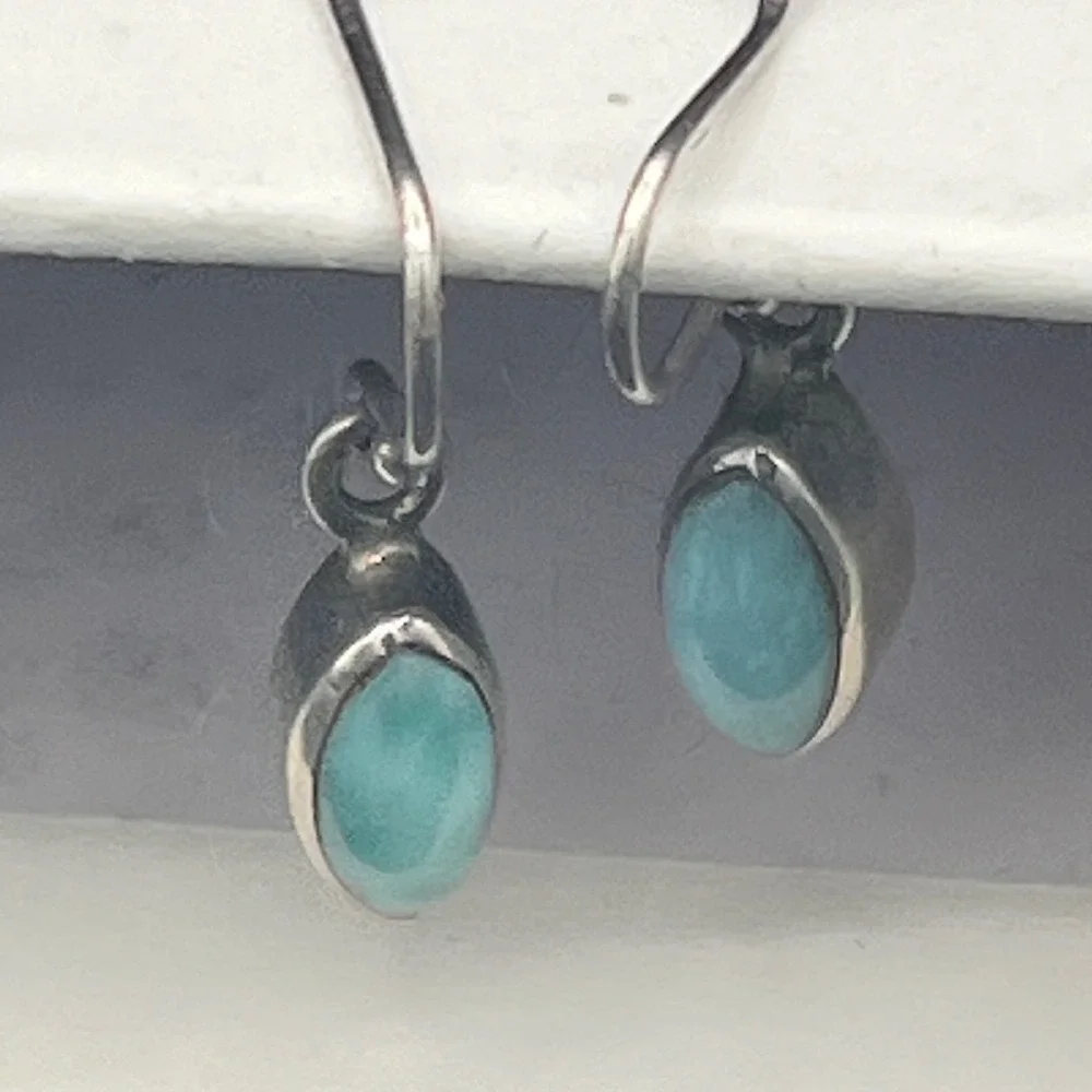 Handmade Larimar Earrings Marquise 925 Sterling Silver‎ Dangles